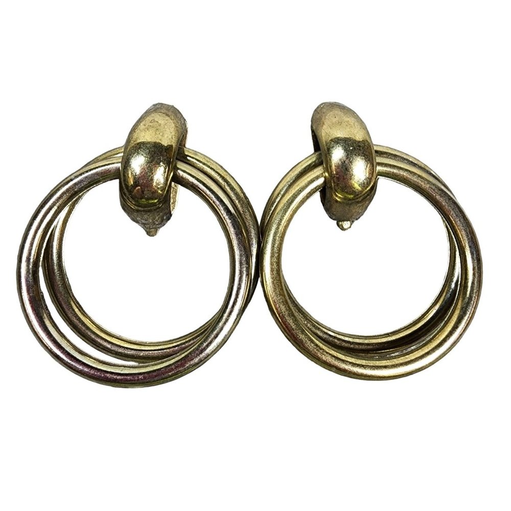 Door Knocker Earrings Women Silver Tone Metal 90's